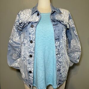 Reason Top Hat Brand Hand Crafted Denim Painted Blue Jean Oversized Jacket‎ Med